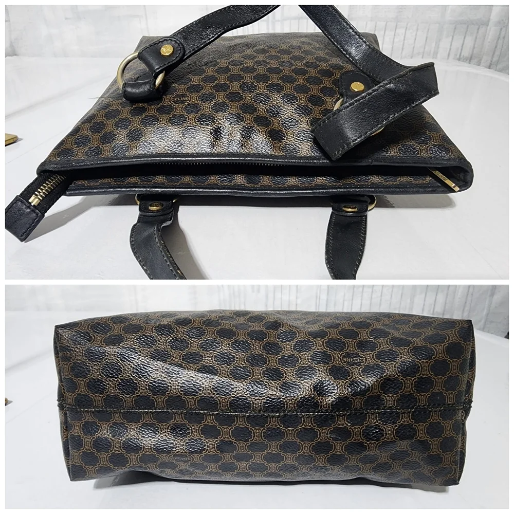 Céline Vintage Macadam Canvas Shoulder Bag Black/Brown